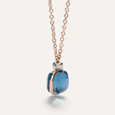 Collier Pomellato Nudo en or rose, or blanc, topaze bleu London et diamants