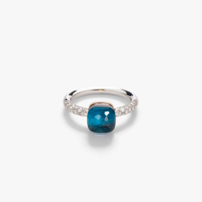 Bague Pomellato Nudo Petit en or blanc, or rose, topaze Blue London, turquoise et diamants