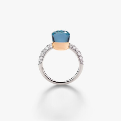 Bague Pomellato Nudo Petit en or blanc, or rose, topaze Blue London, turquoise et diamants