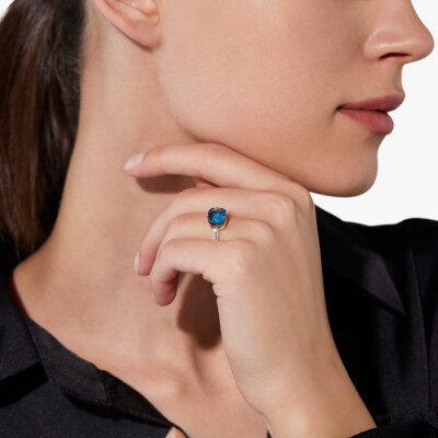 Bague Pomellato Nudo Petit en or blanc, or rose, topaze Blue London, turquoise et diamants