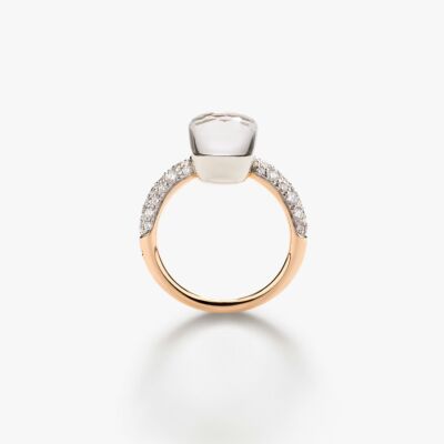 Bague Pomellato Nudo Petit en or rose, or blanc, diamants et topaze blanche