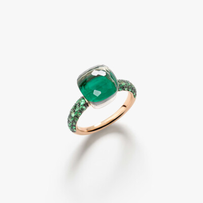 Bague Pomellato Nudo Classic en or rose, or blanc, prasiolite, malachite et tsavorites