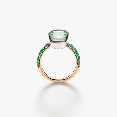 Bague Pomellato Nudo Classic en or rose, or blanc, prasiolite, malachite et tsavorites