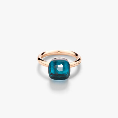 Bague Pomellato Nudo Classic en or rose, or blanc et topaze Blue London