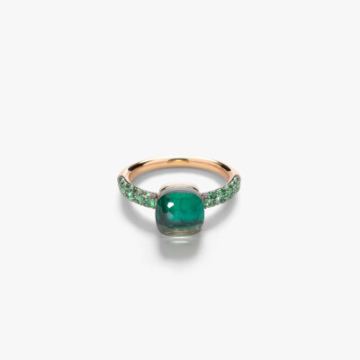 Bague Pomellato Nudo Petit en or rose, or blanc, prasiolite, malachite et tsavorites