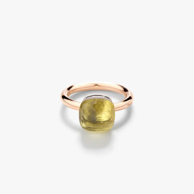 Bague Pomellato Nudo Classic en er rose, or blanc et quartz citron