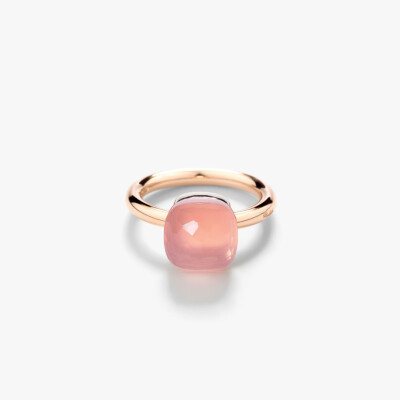Bague Pomellato Nudo Classic en or rose, or blanc et quartz rose