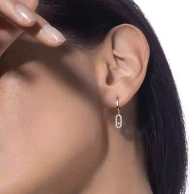 Boucles d'oreilles créoles Messika Move Uno en or rose et diamants
