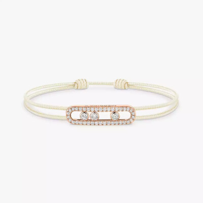 Bracelet cordon Messika Care(s) crème pavé en or rose et diamants