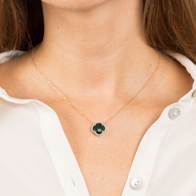Collier Morganne Bello Victoria Diamants en or jaune, diamants et agate verte