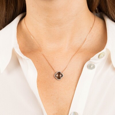 Collier Morganne Bello Victoria en or rose, diamants et quartz