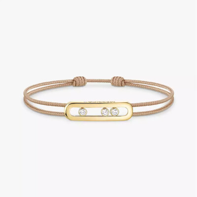 Bracelet cordon Messika Care(s) beige en or jaune et diamants