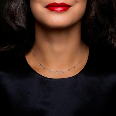 Collier La Brune & La Blonde CONFETTI Bleu en or blanc et saphirs bleus de 0.90ct