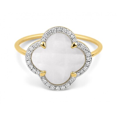 Bague Morganne Bello Victoria coussin en or jaune, nacre blanche et diamants