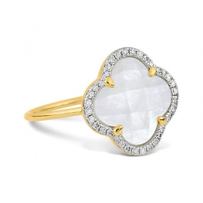 Bague Morganne Bello Victoria coussin en or jaune, nacre blanche et diamants