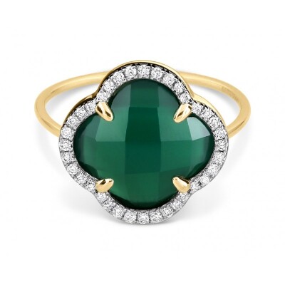 Bague Morganne Bello Victoria en or jaune, agate verte et diamants