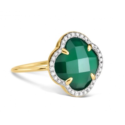 Bague Morganne Bello Victoria en or jaune, agate verte et diamants
