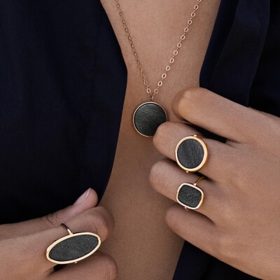 Collier Ginette NY EVER DISC en or rose et obsidiennes