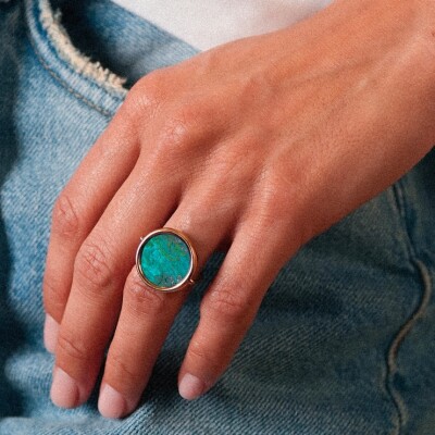Bague Ginette NY DISC RING JALA en or rose et chrysocolle