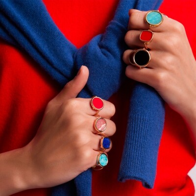 Bague Ginette NY DISC RING en or rose et amazonite