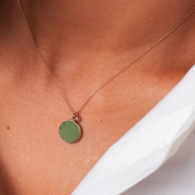 Collier Ginette NY EVER DISC en or rose et jade