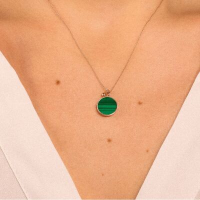 Collier Ginette NY EVER DISC en or rose et malachite