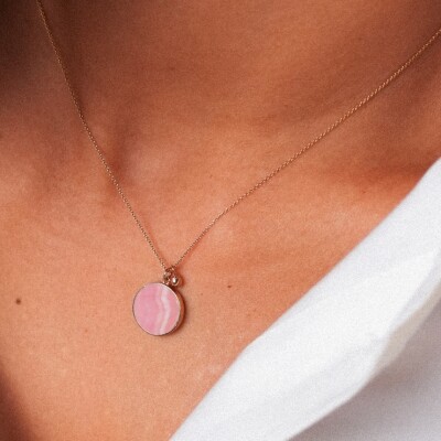 Collier Ginette NY EVER DISC en or rose et rhodocrosite