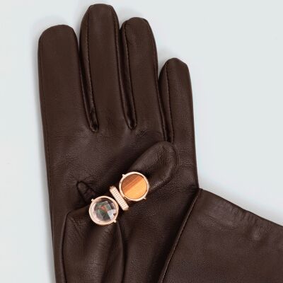 Bague Ginette NY BABY DISC RING en or rose et œil de tigre