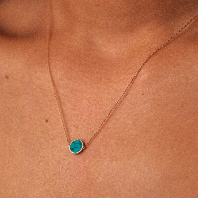 Collier Ginette NY MINI EVER DISC en or rose et turquoise