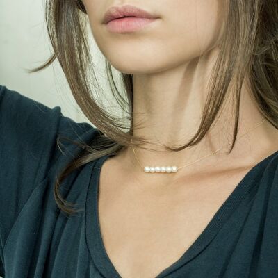 Collier Claverin Lotta love Peal Bar en or jaune et perles