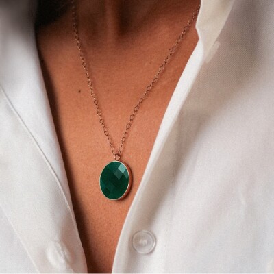 Charm Ginette NY EVER en or rose et agate verte
