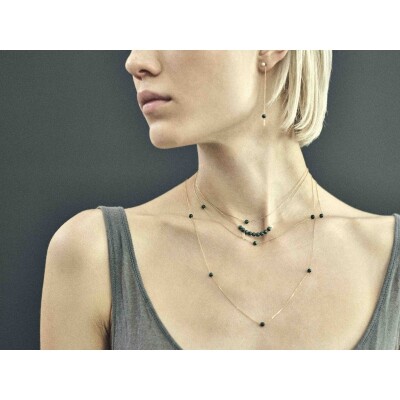 Collier Claverin Hope 10 en or jaune, perles de malachite et perle blanche
