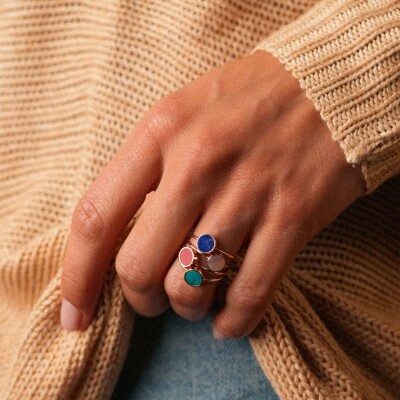 Bague Ginette NY MINI EVER DISC RING en or rose et oeil de tigre