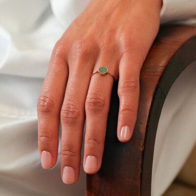 Bague Ginette NY MINI EVER DISC RING en or rose et jade