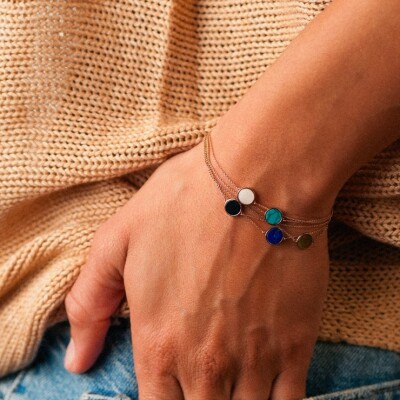 Bracelet Ginette NY MINI EVER DISC en or rose et onyx noir