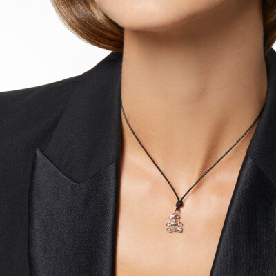Pendentif DoDo Teddy Bear en or rose et diamants noirs et marrons