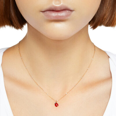 Collier DoDo Coccinelle en or rose, or blanc, rhodium et émail