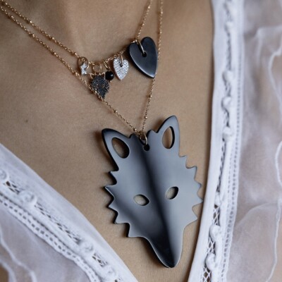 Pendentif Ginette NY CHARMS en or rose et onyx