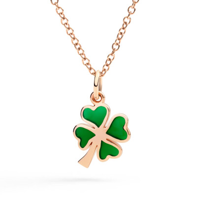 Pendentif Dodo Trèfle à Quatre Feuilles en or rose et email