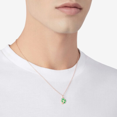 Pendentif Dodo Trèfle à Quatre Feuilles en or rose et email