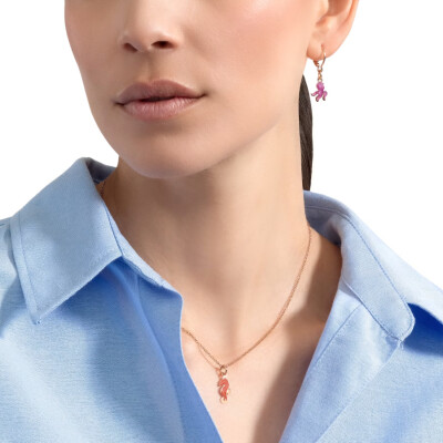 Pendentif DoDo Hippocampe en or rose et email orange effet nacre