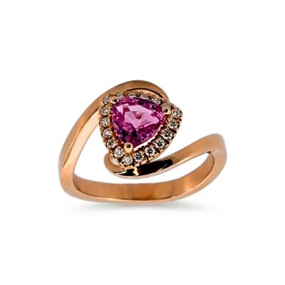 Solitaire Or Rose, Saphir Rose et Diamants