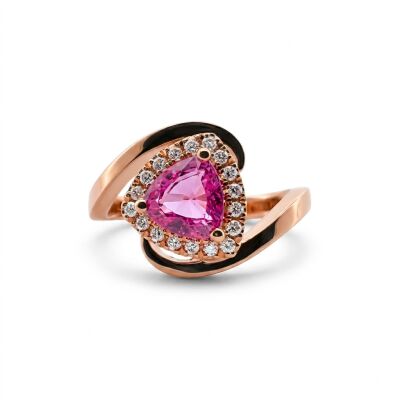 Solitaire Or Rose, Saphir Rose et Diamants