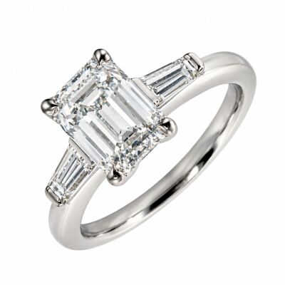 Bague Or Blanc Diamant taille Emeraude 1.51 Carat FVS2