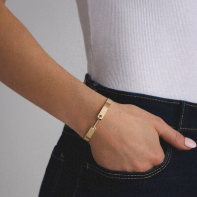 Bracelet Bangle Nouvel Héritage Mood Business GM en or jaune et diamants, taille 16cm