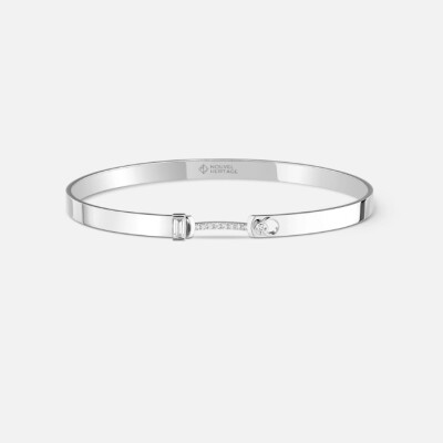 Bracelet Bangle Nouvel Héritage Mood Dinner Date en or blanc et diamants, taille 16cm