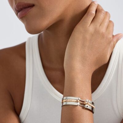 Bracelet Bangle Nouvel Héritage Mood Business Meeting en or blanc et diamants, taille 16cm