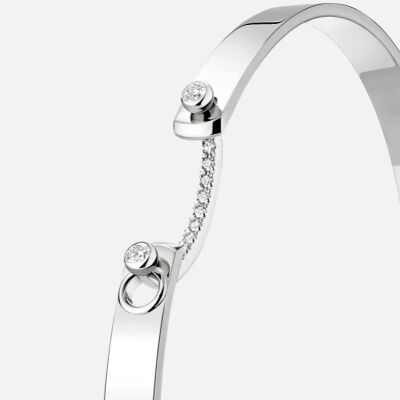 Bracelet Bangle Nouvel Héritage Mood Business Meeting en or blanc et diamants, taille 16cm