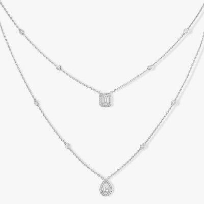 Collier Messika My Twin 2 rangs en or blanc et diamants 2x0.20ct