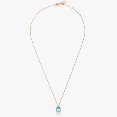 Collier Pomellato Nudo Mini en or rose, or blanc, diamants et topaze bleu ciel